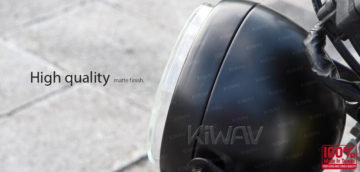 KiWAV 5-3/4 inch H4 60/55W ECE right hand drive motorcycle headlight black side mount