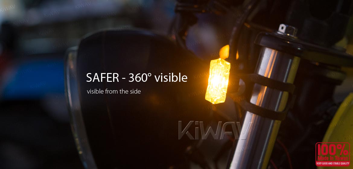 KiWAV motorcycle LED turn signals ClrVisible360 transparent body ECE a pair