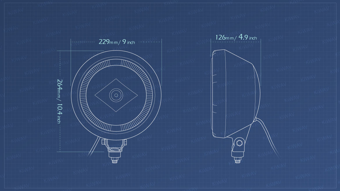 Measurement of KiWAV NS-3717 9 inch driving light with LED ring halo position light