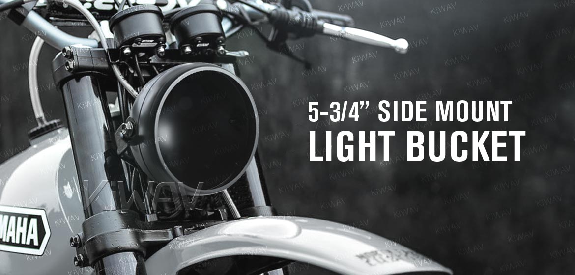 KiWAV 5-3/4 inch side mount motorcycle headlight bucket black