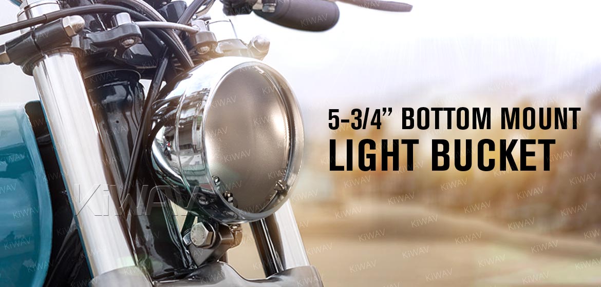 KiWAV 5-3/4 inch bottom mount motorcycle headlight bucket chrome