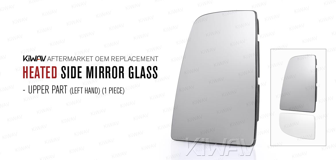 KiWAV aftermarket OEM replacement heated side mirror glass upper part LH compatible with Ford Transit TTG MK8 