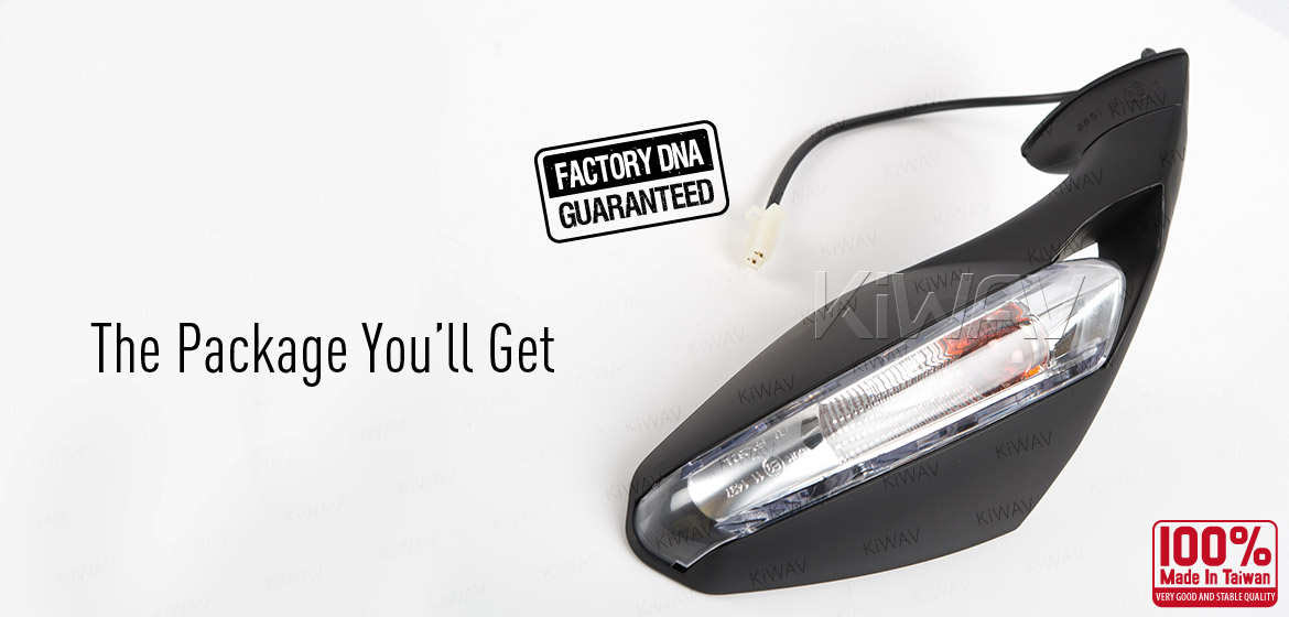 KiWAV OEM quality replacement mirror FP-262 for Gilera SC125 black with turn signal