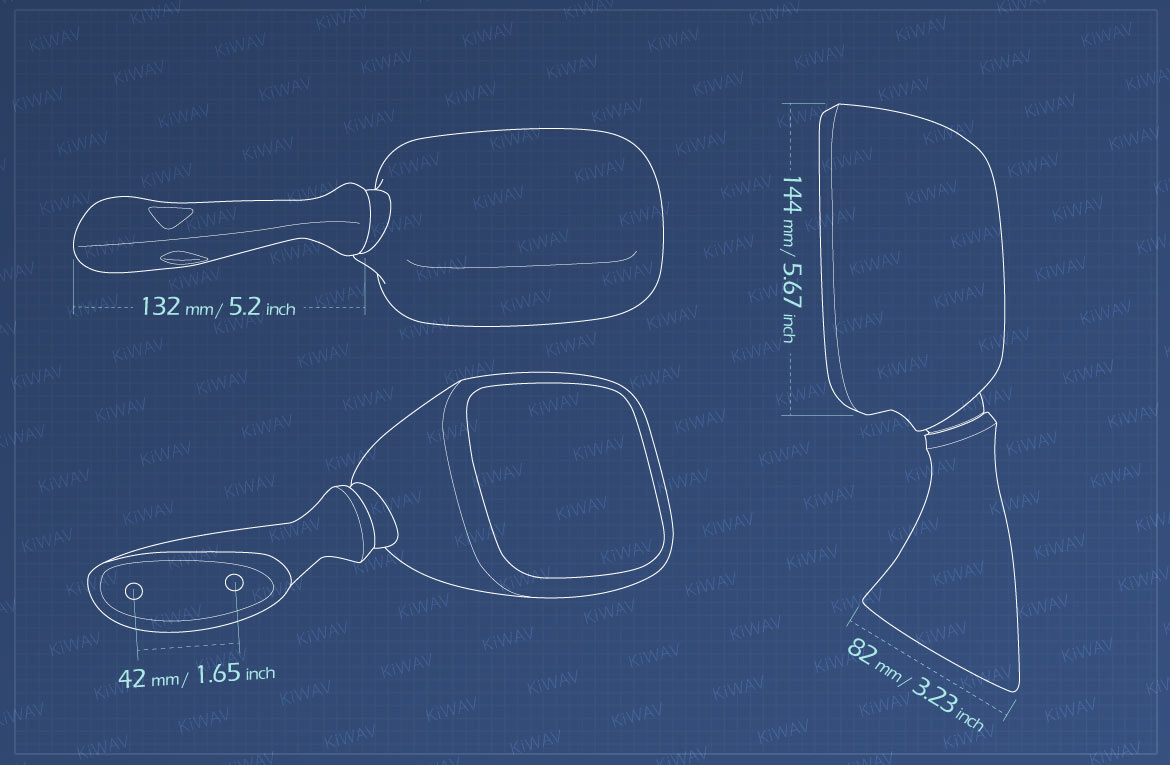 Measurement of KiWAV OEM replacement mirror FS141 for Suzuki GSXR/GSX a pair