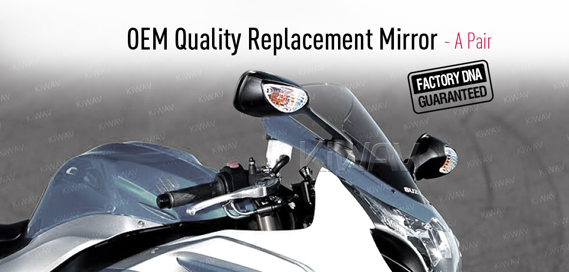 KiWAV OEM quality replacement mirror FS-146 for Suzuki GSXR black with turn signal