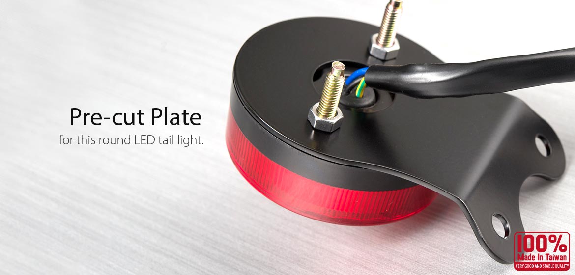 KiWAV LED Round Tail Light/Brake Light with black mounting bracket