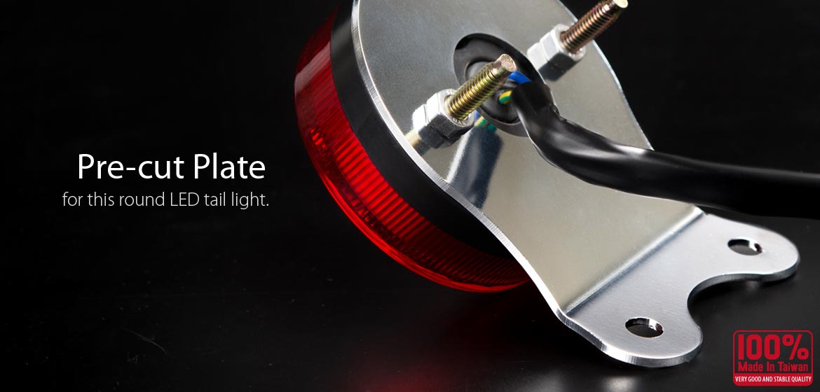 KiWAV LED Round Tail Light/Brake Light with silver mounting bracket
