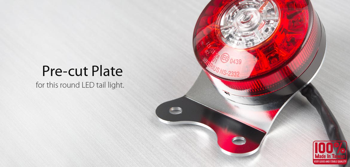 KiWAV LED Round Tail Light/Brake Light with silver mounting bracket & bolt caps