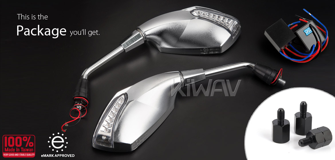 KiWAV Oi & Fist LED chrome mirror for scooter