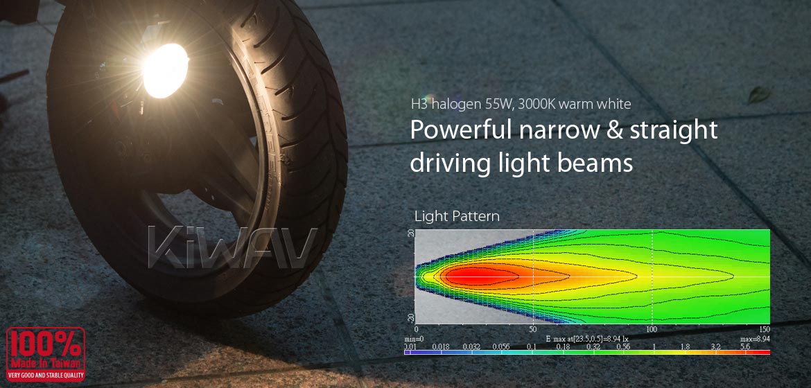 KiWAV motorcycle 2.75 inch 12V 55W round driving light black with wiring kits