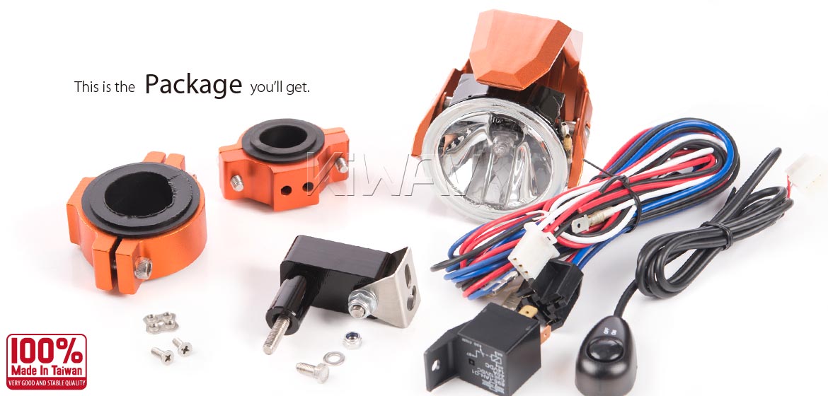 KiWAV motorcycle 2.75 inch 12V 55W round driving light orange with wiring kits