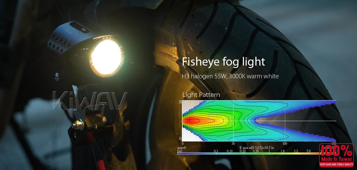 KiWAV motorcycle 12V 55W fisheye round fog light