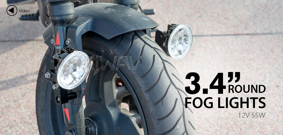 KiWAV motorcycle 3.4 inches 12V 55W round fog lights with wiring kits
