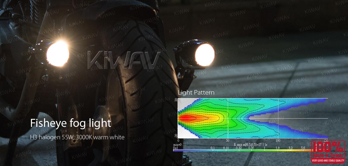 KiWAV motorcycle 1.9 inches 12V 55W fisheye fog fog lights