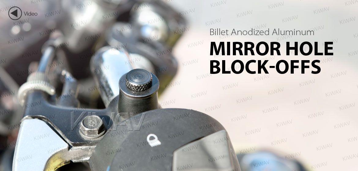 KiWAV motorcycle aluminum mirror hole block-offs black for standard M10 metric thread bike