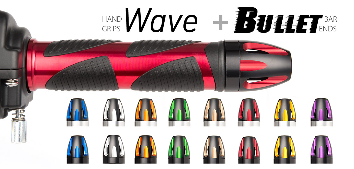 KiWAV Magazi motorcycle Wave grips red with bullet bar ends