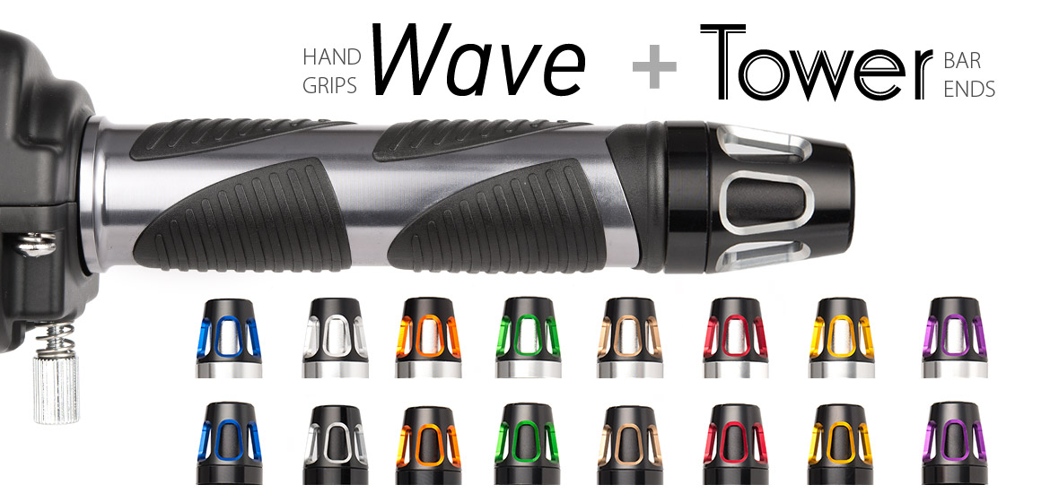 KiWAV Magazi motorcycle Wave grips grey with Tower bar ends