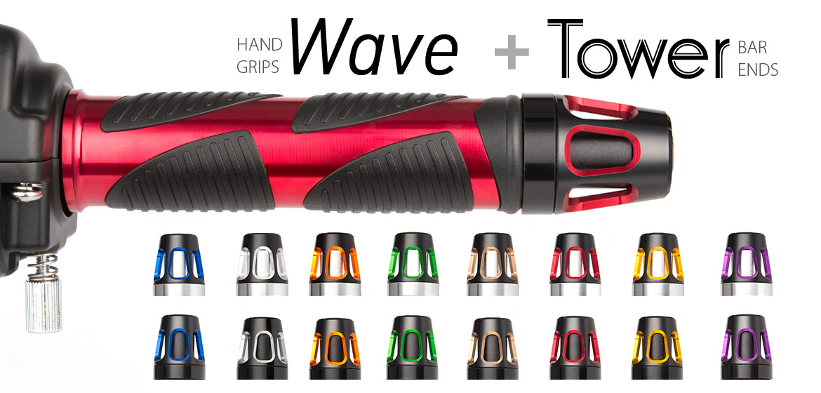KiWAV Magazi motorcycle Wave grips red with Tower bar ends