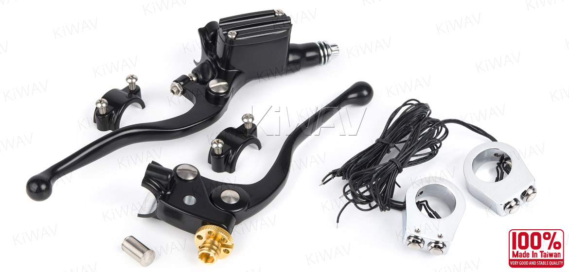 KiWAV Vintage hand control with mechanical clutch & hydraulic brake for 1 inch handlebar black w/chrome switches