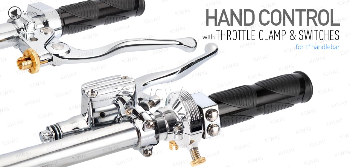 KiWAV Vintage chrome hand control with throttle clamp and chrome switches and chrome switches for 1 inch handlebar