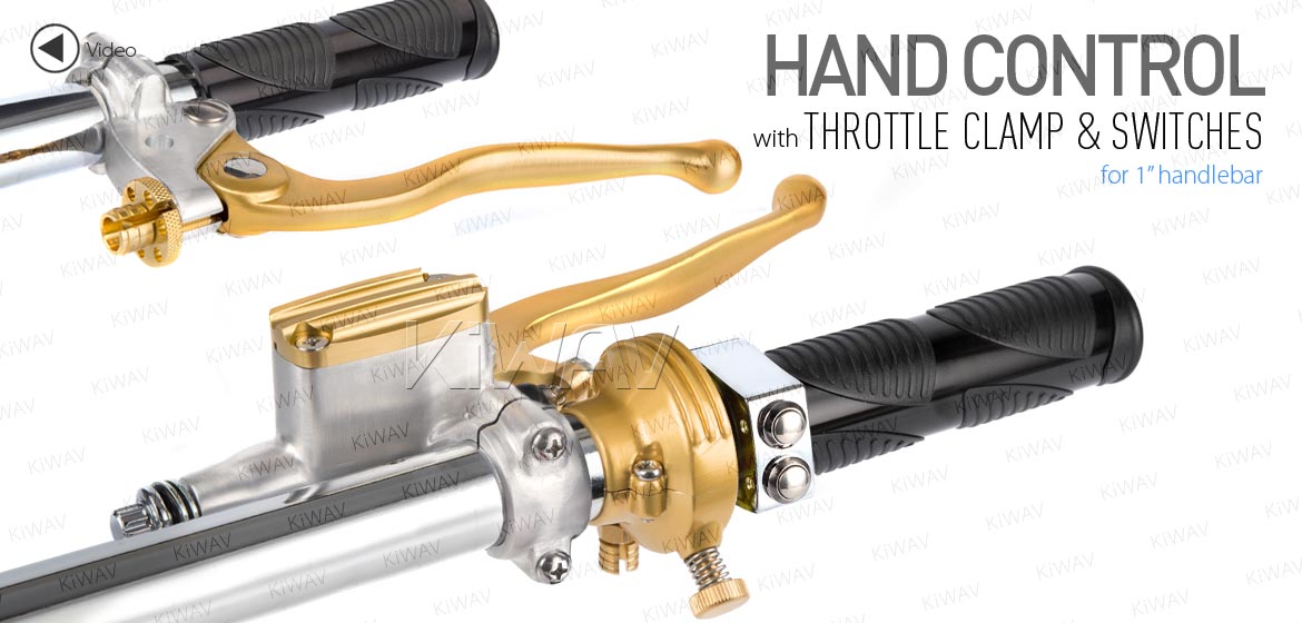 KiWAV Vintage silver-gold hand control with throttle clamp and chrome switches for 1 inch handlebar
