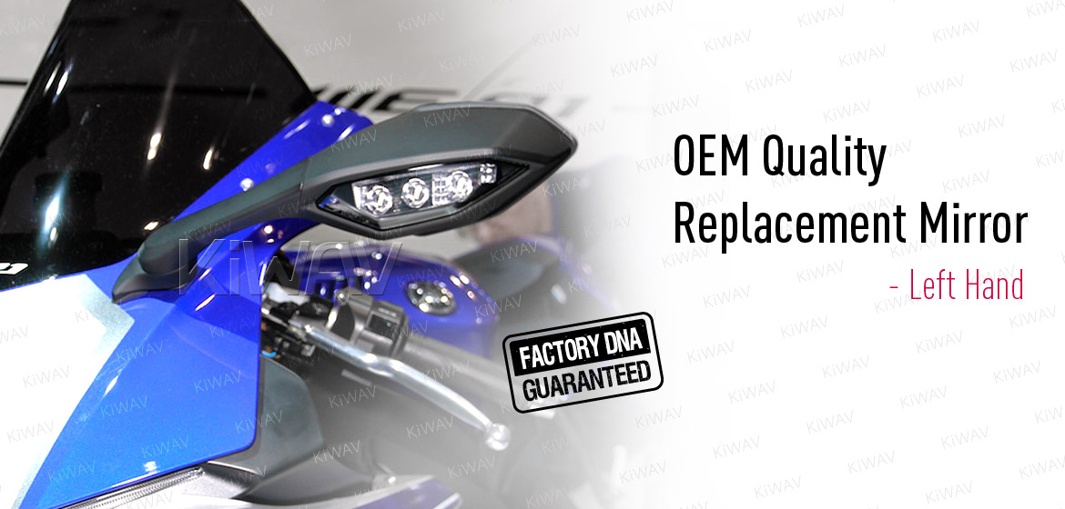 KiWAV OEM quality replacement mirror for Yamaha YZF-R1 '15 black with LED turn signal