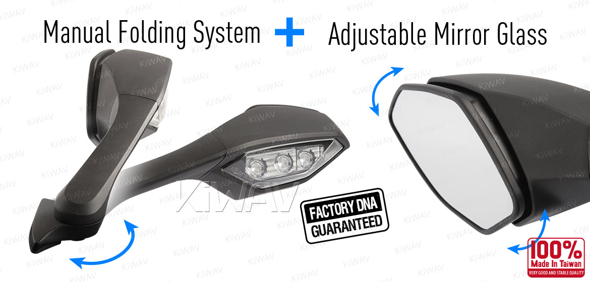 KiWAV OEM quality replacement mirror for Yamaha YZF-R1 '15 black with LED turn signal