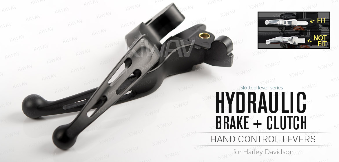 KiWAV hydraulic brake clutch hand control levers slotted cut 3 black harley davidson '14-'16 Touring models