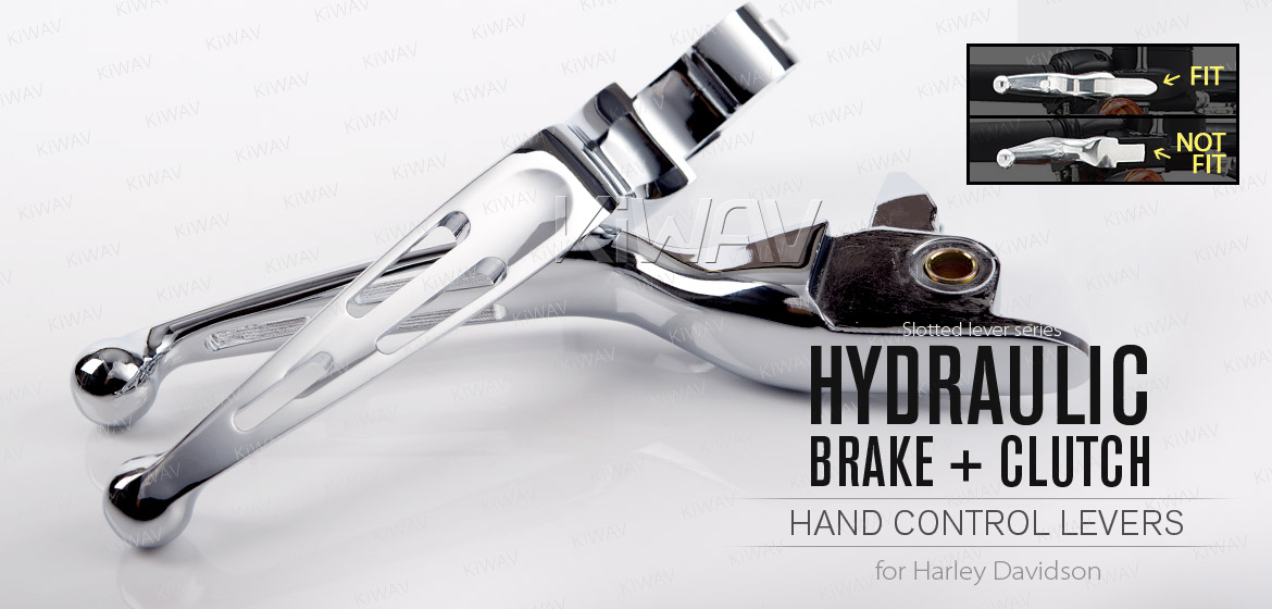 KiWAV hydraulic brake clutch hand control levers slotted cut 3 chrome harley davidson '14-'16 Touring models