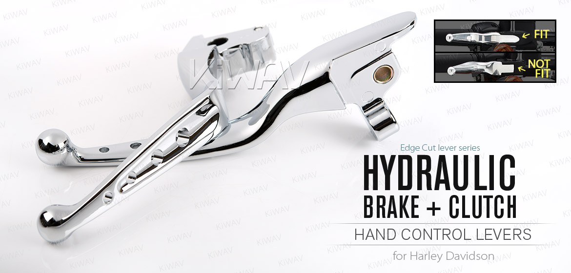 KiWAV hydraulic brake clutch hand control levers edgecut cut 4 chrome harley davidson '14-'16 Touring models