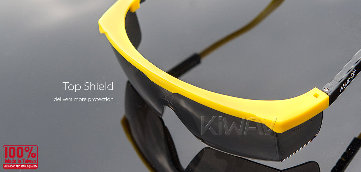 KiWAV Contemporary safety glasses VA200 yellow frame smoke lens