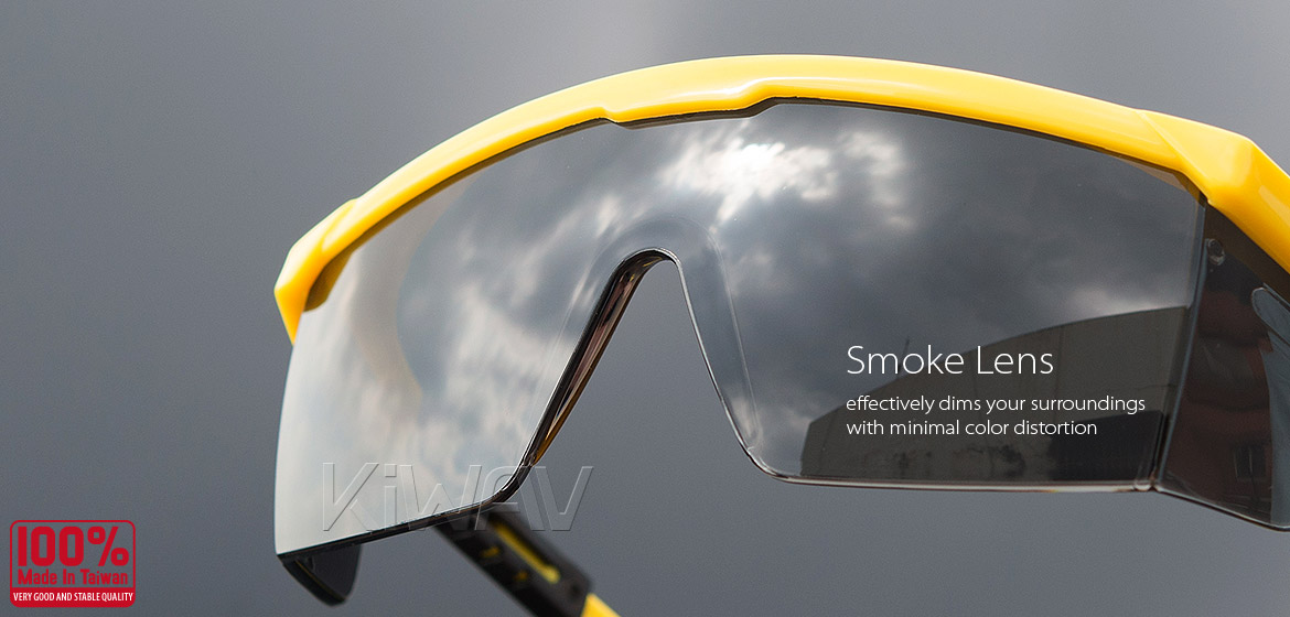 KiWAV Contemporary safety glasses VA200 yellow frame smoke lens