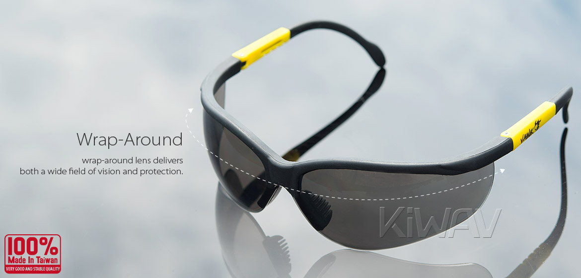 KiWAV Contemporary safety glasses VA210 black frame smoke lens