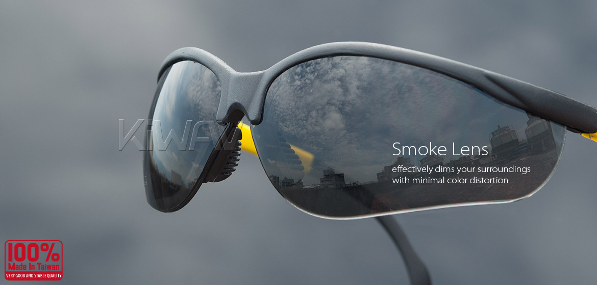 KiWAV Contemporary safety glasses VA210 black frame smoke lens