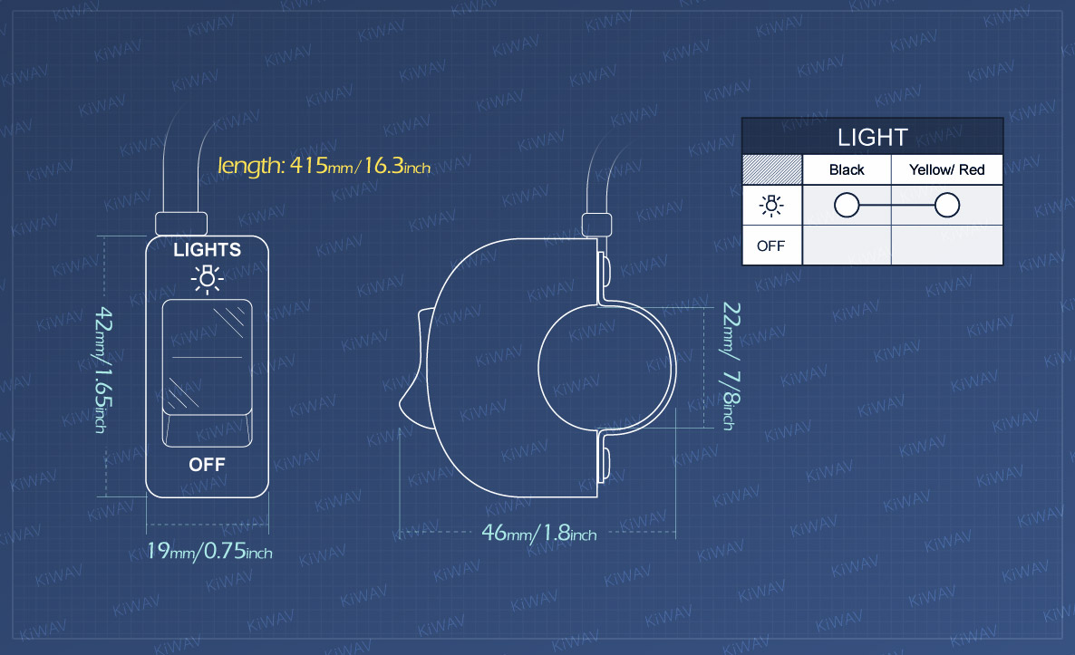 Measurement graph of KiWAV motorcycle light switch for 7/8 inch handlebar